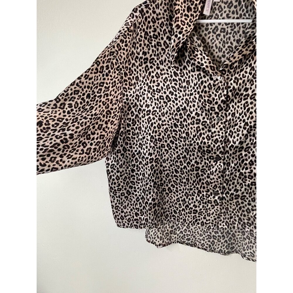 Joyspun Leopard Print Button-Up Satin Shirt L - Picture 4 of 11